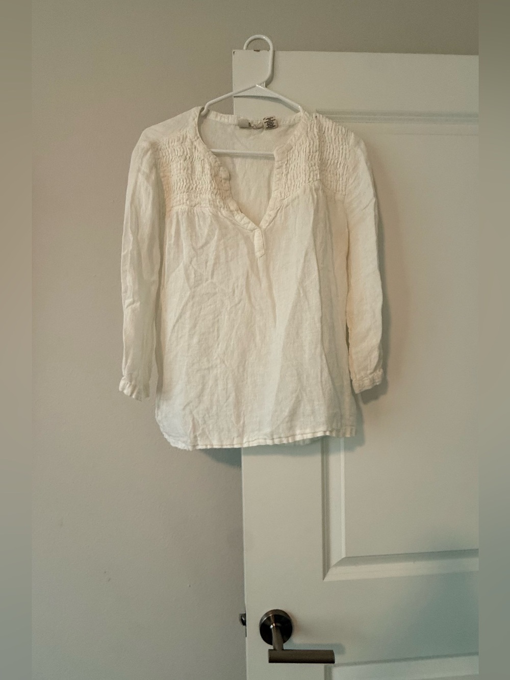 JOIE 100% Linen White Smocked Boho Peasant Blouse Top (3/4 Sleeve😍 - Picture 2 of 10